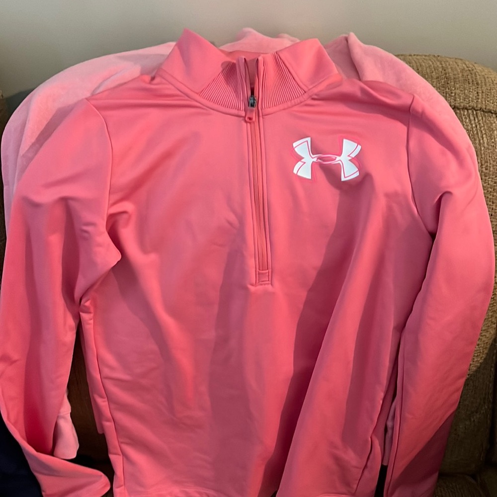 Set of 2 Under Armour athletic tops. One is funnel neck, one is 1/4 zip Size L.